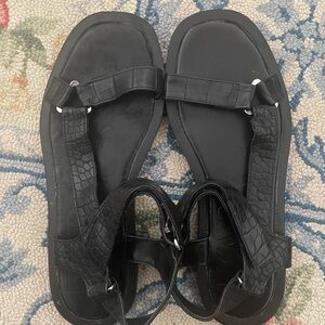 Zara Black Faux-Croc Ankle-Strap Sandals
